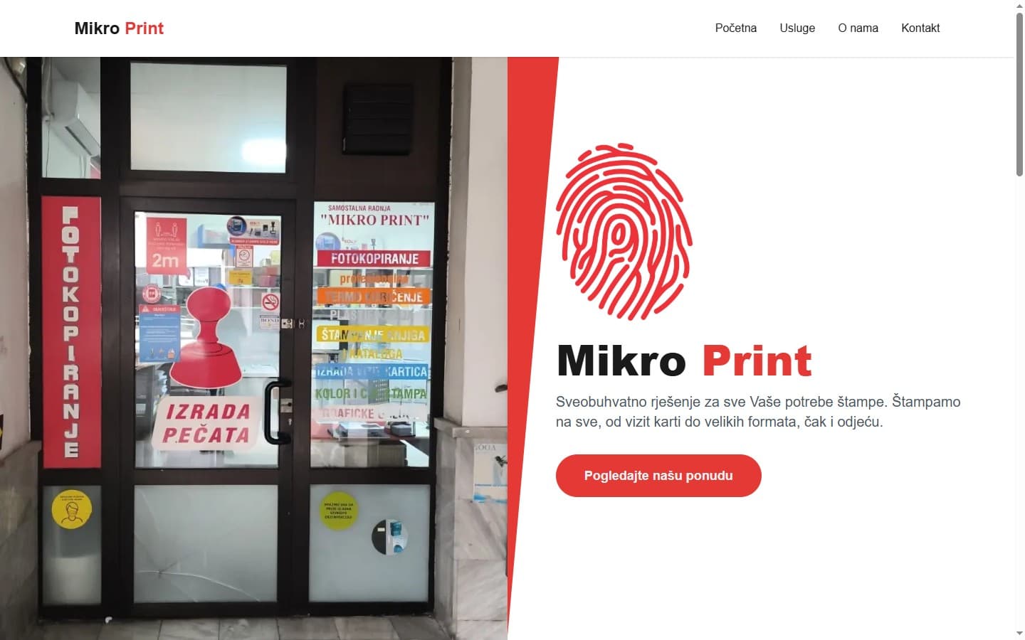 Web stranica za Mikroprint, lokalnu štampariju.
