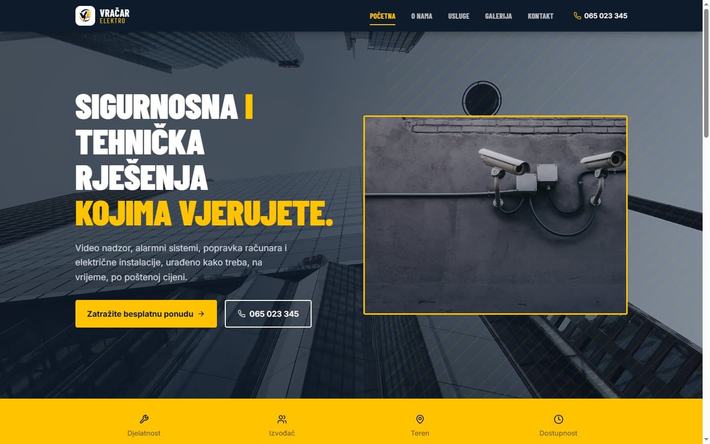 Website for Vračar Elektro, a security systems and electrical services company.